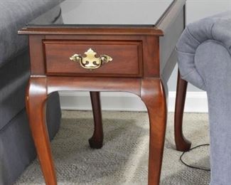 Lexington cherry wood  end table w/glass top