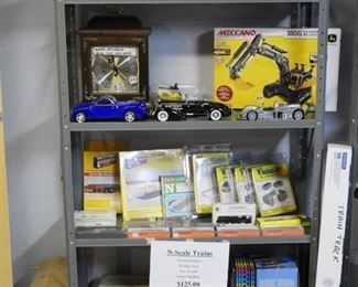 Model Cars, Mantel Clock, N-SCALE Trains (engines, rolling stock, buildings and more.