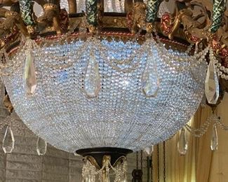 Closer look. This was purchased in 1950 from Archer Movie Theater at 35th and Damen. Chicago. Its long been demolished. This chandelier first hung in the clients parents Mansion in Logan Square, now its in Des Plaines. 