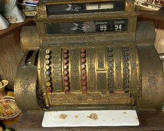 Antique 1909 National Cash Register. Brass Gilt. Push Button..Marble Top. Model 452