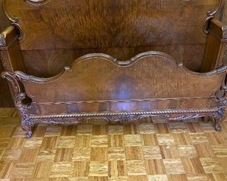 Vintage Hand Carved French Mahogany Head Board/Foot Board Rails