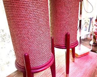 Mid Century RCA Table Top Speakers..The lighting is odd on this side of basement..looks pink..but its teak and tweed