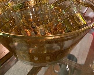 Mid Century Culver Gold Punch Bowl/Cups