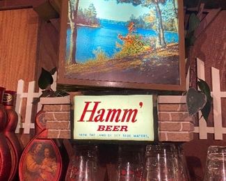  Vintage Rare 1950's  Hamm Beer Cabin/Rotating Clock. Works/ Pull Chain.