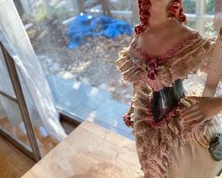 Vintage French Porcelain Lady with parasol Shade/Finial. 