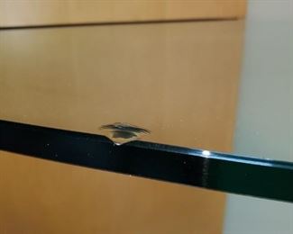 Suspended (4) ½” glass shelves (slight chip hardly seen on top of glass) do have the sliver piece of glass
With 2 cabinets , with lighting
108”w x 27”d x27’H 
Finish Sable/on Maple
Have some installation drawings and Part numbers
