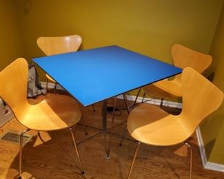 Fritz Hansen, table and chairs. 4 chairs pictured, 6 available. 