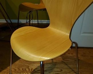 $100-  pair of extra chairs, Fritz Hansen

Fritz Hansen, table and chairs. 4 chairs pictured and sold with table. 2 extra chairs available for $100 