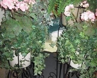 2 SETS OF PLANT STANDS AND FLORALS