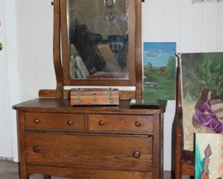 Antique Oak Dresser with Mirror