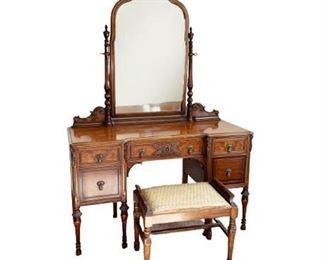 Lot 062-1
Antique Flame Mahogany Mirrored Vanity with Bench