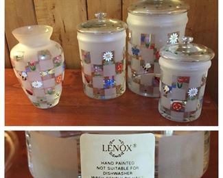 Lenox Romania Art Glass Cannisters and Vase