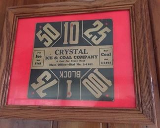 Old Crystal Ice and Coal Order Display (Cardboard/5 Digit Phone Number)