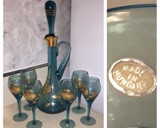 Hungarian Art Glass Decanter Set
