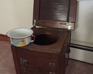 Old Wooden Commode/Potty Chair with Enamel Pot