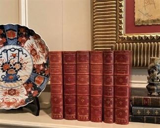 Imari plate; handsome set of books