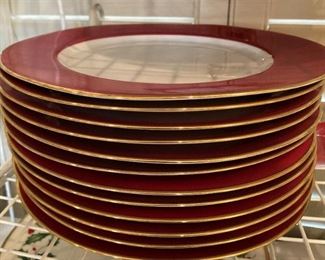 Crate & Barrel red band/gold rim dishes