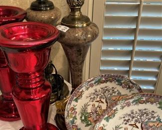 Large red candleholders