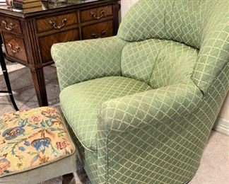 Bedroom chair and needlepoint foot stool
