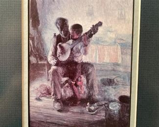 Precious art of a young boy learning to play a banjo