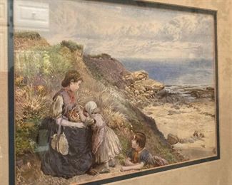 Mom and children seaside scene