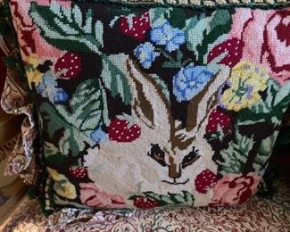 Bunny needlepoint pillow