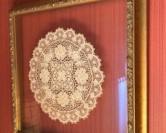 Framed crocheted doily