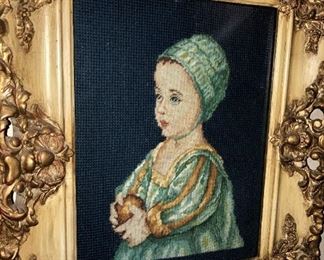 Precious little girl needlepoint gorgeously framed