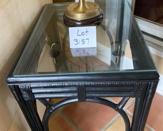 Lot 3157. $135.00. Black Bamboo/wicker Glass Side Table,  20"W x 26"D x 23.5"H