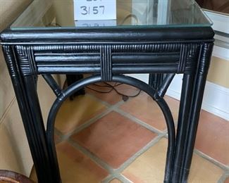 Lot 3157. $135.00. Black Bamboo/wicker Glass Side Table,  20"W x 26"D x 23.5"H
