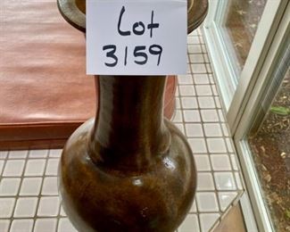 Lot 3159.  $80.00.  Mexican Pottery Vase, Tall and Brown with beautiful lines.  Terracotta Hecho en Mexico, 12" dia x 23" tall