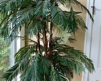 Lot 3160. $160.00.   Beautiful Faux Palm in Pedestal Composite Urn, really very nice! 7' tall x 4' wide
Pot: 19" diameter x 25" H