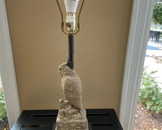 Lot 3162. $160.00  Composite Parrot Lamp (shown without the shade here)  The lamp has a brand new shade in a previous photo, purchased at O'Brien the Florist for $175.00 and $250.00 on the new Lamp Shade. Time for Margaritaville, all you Jimmy Buffet Parrot Heads!!