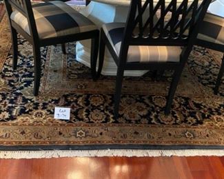 Lot 3174.  $495.00   Beautiful 100% genuine wool pile rug by the Kalaty Rug Co. "Shangi-La Collection"   in excellent condition, 8' x 8 ' .  Made in India by K.R.C. New York. Rug colors are Red, Blue, Cream and Grays. This rug won't be sold until Table is Sold, for obvious reasons!