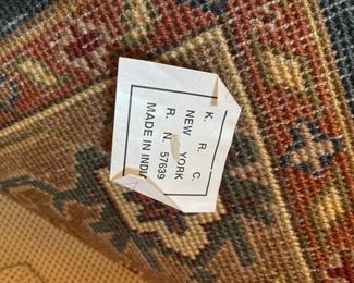 Lot 3174.  $495.00    Beautiful 100% genuine wool pile rug by the Kalaty Rug Co. "Shangi-La Collection"   in excellent condition, 8' x 8 ' .  Made in India by K.R.C. New York. Rug colors are Red, Blue, Cream and Grays. This rug won't be sold until Table is Sold, for obvious reasons!