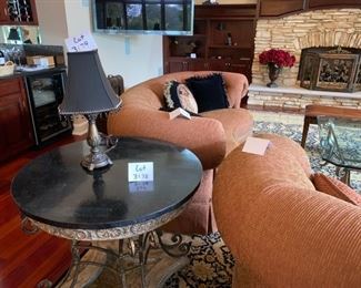 Lot 3178.$625.00  Black Marble Round End Table, Interesting.   Imported from Italy and paid a ton when purchased.            32" round x 30" high 	