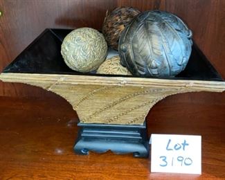 Lot 3190. $40.00  Rectangular Dish with decorative balls. 10"H x 10"W x 14"L	