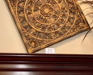 Lot 3191 $180.00. LARGE Decorative Composite Wall Plaque approximately 52" Square Roughly! Intricate design, wonderful texture, doesn't weigh a ton, nice and light. 	Also an excellent design piece for a too-tall ceiling, or a stairway that needs something special.  I could find a hundred uses for this piece in my home, so you better hurry and buy it!  You'll be glad you did.  