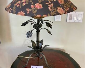Lot 3208 $195.00  Mid-Century Frederick Cooper  Hollywood Regency Metal Leaf Lamp with very cool Floral Shade	28" H x 20" Diameter shade.  Frederick Cooper Lamps are very unique and well made.