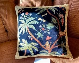 Lot 3197.$22.00 Tapestry Square Pillow w/monkey and palm design		