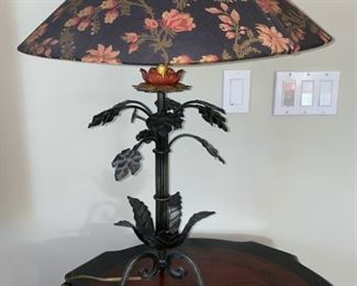 Lot 3208 $195.00  Mid-Century Frederick Cooper  Hollywood Regency Metal Leaf Lamp with very cool Floral Shade	28" H x 20" Diameter shade.  Frederick Cooper Lamps are very unique and well made.