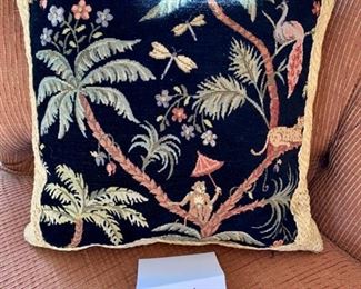 Lot 3197.$22.00 Tapestry Square Pillow w/monkey and palm design			