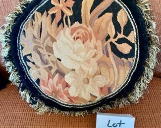 Lot 3199. $22.00 Tapestry Round Pillow with floral design and fringe		