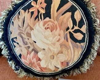 Lot 3199. $22.00 Tapestry Round Pillow with floral design and fringe		
