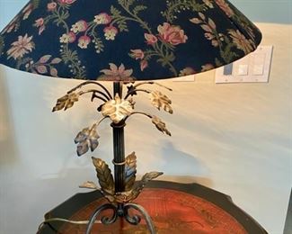 Lot 3208 $195.00  Mid-Century Frederick Cooper  Hollywood Regency Metal Leaf Lamp with very cool Floral Shade	28" H x 20" Diameter shade.  Frederick Cooper Lamps are very unique and well made.