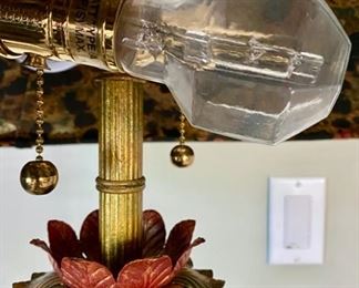 Lot 3208 $195.00  Mid-Century Frederick Cooper  Hollywood Regency Metal Leaf Lamp with very cool Floral Shade	28" H x 20" Diameter shade.  Frederick Cooper Lamps are very unique and well made.