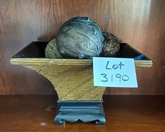 Lot 3190. $40.00  Rectangular Footed Dish with decorative balls. 10"H x 10"W x 14"L	