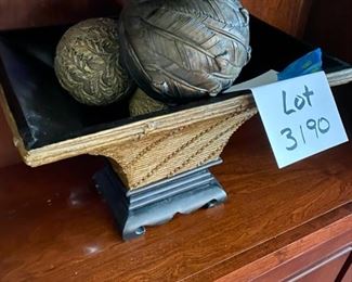 Lot 3190. $40.00  Rectangular Footed Dish with decorative "orbs". 10"H x 10"W x 14"L	