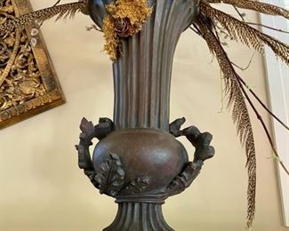 Lot 3192. $175.00  Floral Design w/pussy willows and feathers! Makes a terrific statement. The owners have this on the fireplace, but it would look just as stately on a stand or even on the floor or the fireplace hearth.  Roughly 65" H.   As an aside, my daughter (who works with us) was about 4 years old and apparently unbeknownst to us, stuck a pussy willow up her nose.  Honest to goodness, we had no idea until it started sprouting!  We had to take her to the doctor to have it removed and when asked why she put it up her nose, she replied, "Because it was soft."  I know, TMI, but I can't stop thinking of this event when I see pussy willows, lol! This piece is really stunning with feathers and more.  SAID DAUGHTER DOES NOT APPROVE OF THIS CAPTION!