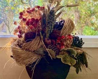 Lot 3193. $180.00 Whoa!  Stop the Train.   Here is an unusually beautiful Floral Design w/dried flowers and interesting faux fungi and grass in a heavy heavy bowl.  A definite one-of-a-kind conversation piece !	